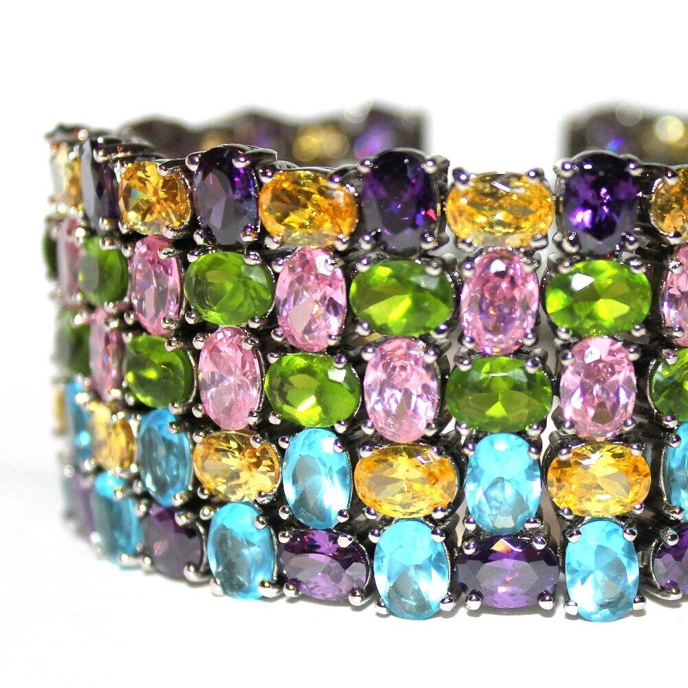 5 Row Sparkling Multicolor Statement Cubic Zirconia Bracelet